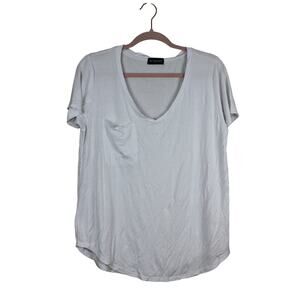 NWT W. / Wantable White Short Sleeve V-neck Stretchy Pocket Tee Shirt Size L‎